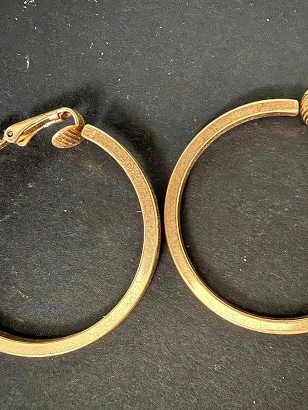 Vintage Gold Large Hoop Clip On Earrings Flat Wide Retro Statement